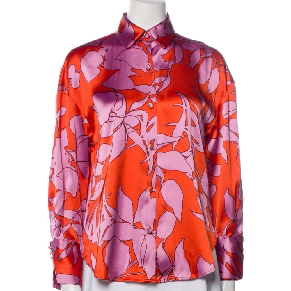 House of Harlow 1960 Floral Print
Long Sleeve Button-Up blouse Top Satin Pink - Picture 2 of 9